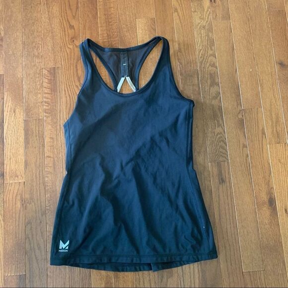 MISSION Black Tan Mesh Back Cut Out Tank Top M - Picture 1 of 4